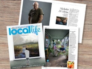 Local Life Magazine from Hilton Head Island is displayed on a wooden tabletop featuring their art issue