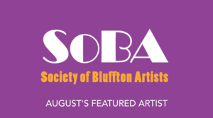 Purple screen of the society of Bluffton Artists logo for August Featured Artist