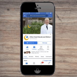 A mobile device displays posts from Facebook for a medical practice