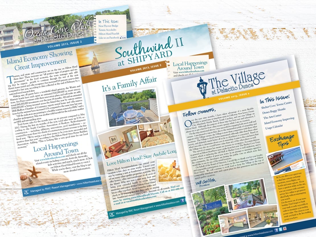 Newsletters for Ocean Cove Club, Southwind at Shipyard and The Village at Palmetto Dunes