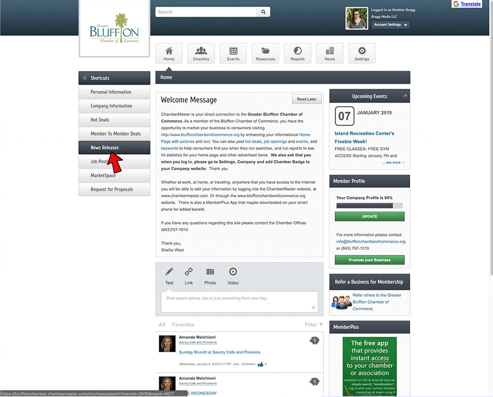 Press Release Upload Animation An animated on how to upload a press release to the Greater Bluffton Chamber of Commerce Website