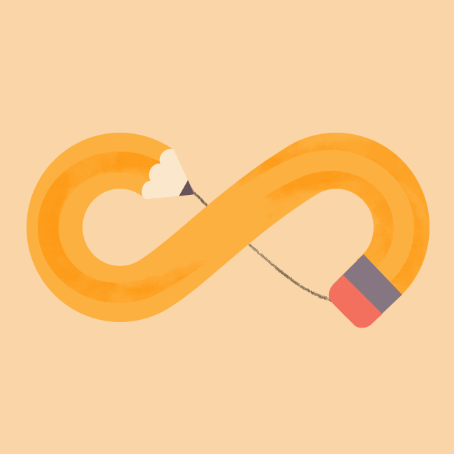 An animated infinity pencil that illustrates repurposing content